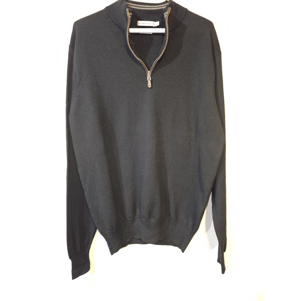 Peter Millar Sweater Mens Large Black Long Sleeve Silk Merino Wool Pullover